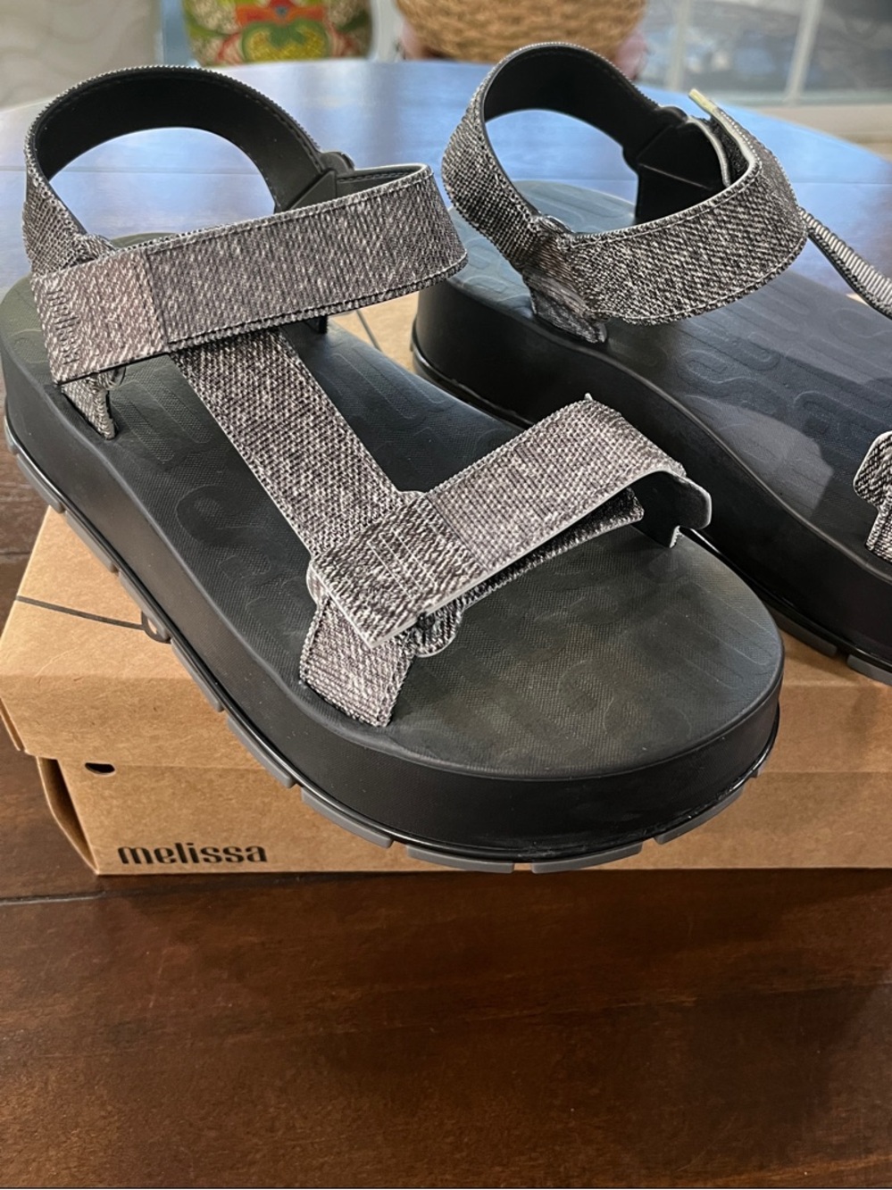 Melissa Women’s Black and Heather Gray Platform Sandals size 8 NEW